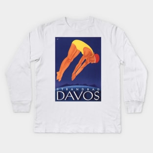 Strandbad DAVOS Switzerland Advertisement Art Deco Vintage Kids Long Sleeve T-Shirt